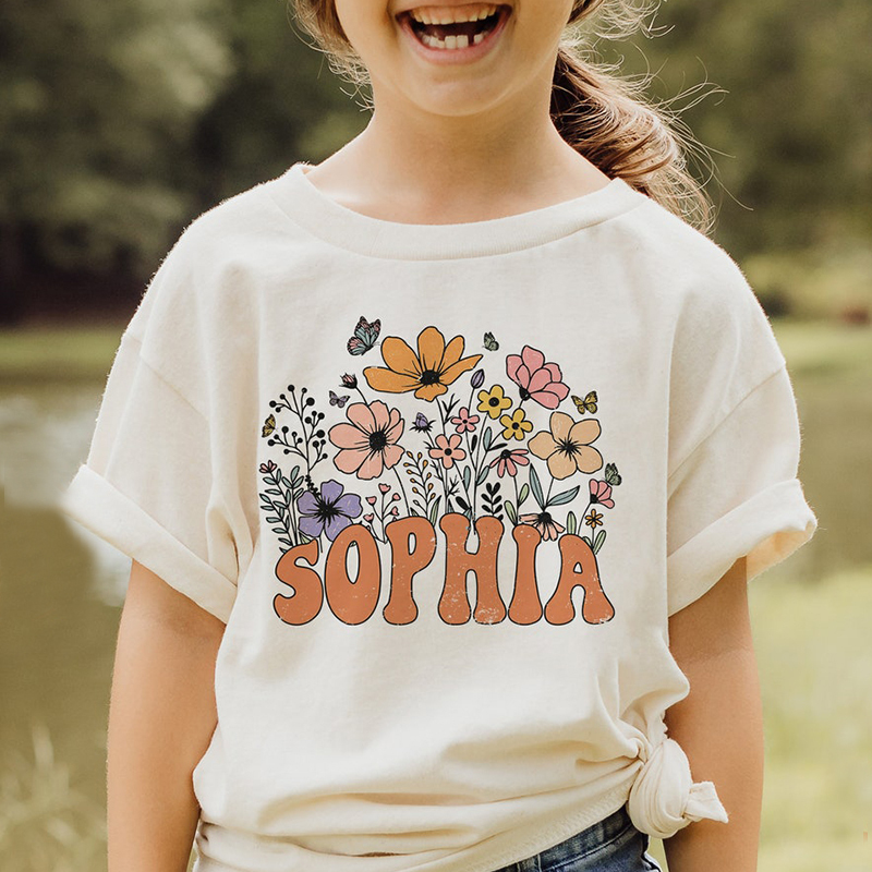 Personalized Girls Retro Daisy Wild Flower T-Shirt| Cloth1421