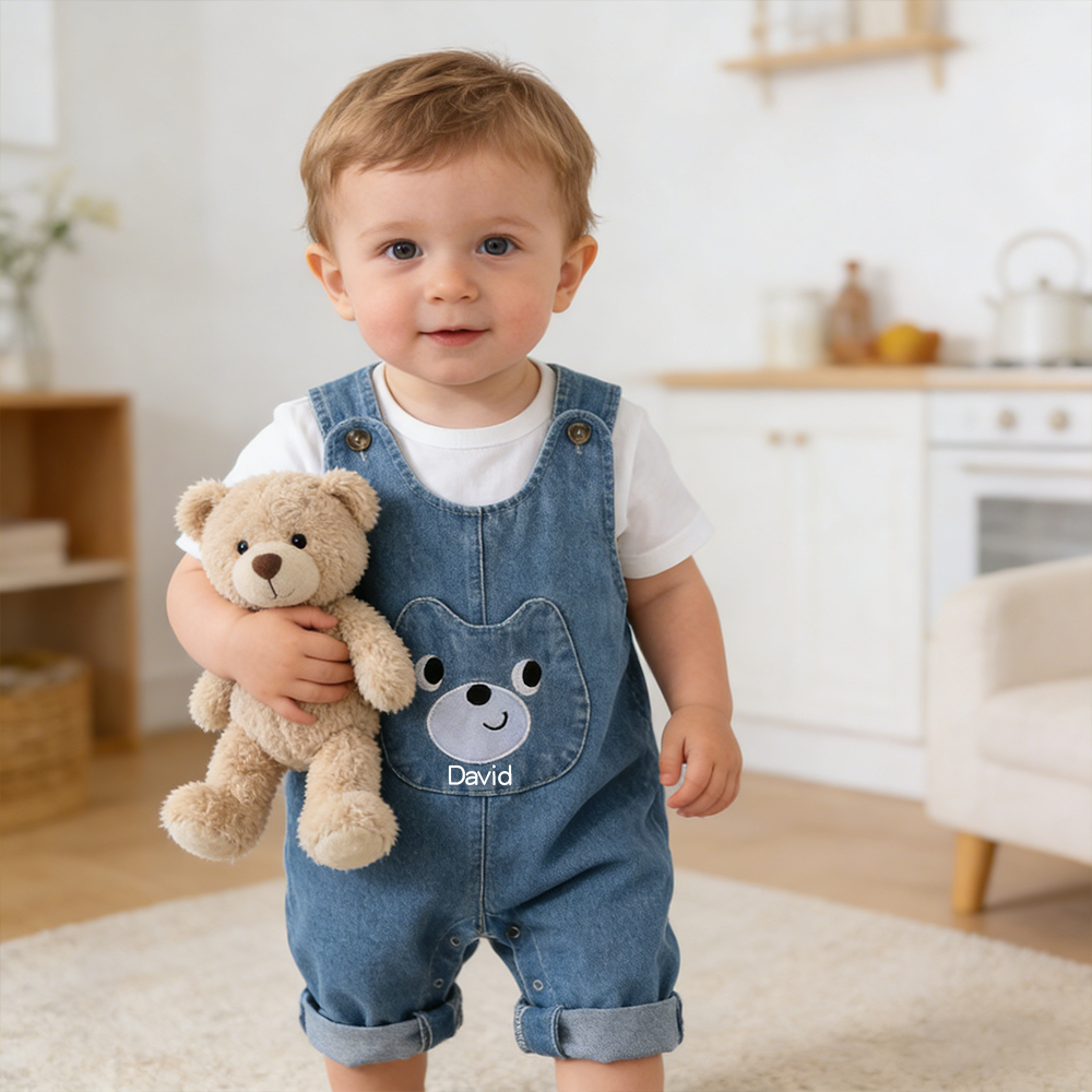 Personalized Baby Cute Bear Denim Overalls| Pants35