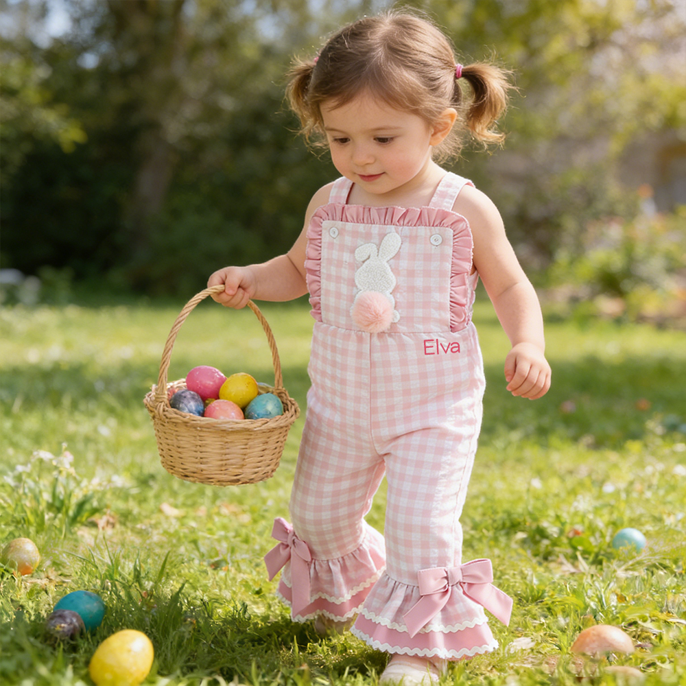 Personalized Girl Easter Bunny Overalls| Pants38