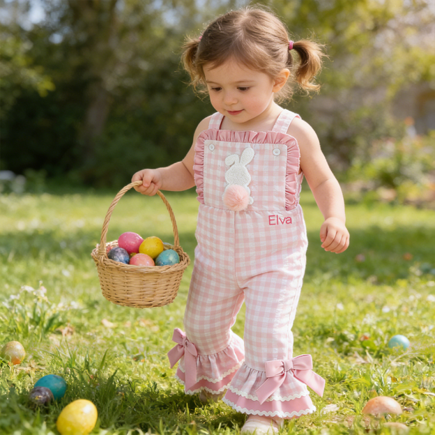 Personalized Girl Easter Bunny Overalls| Pants38