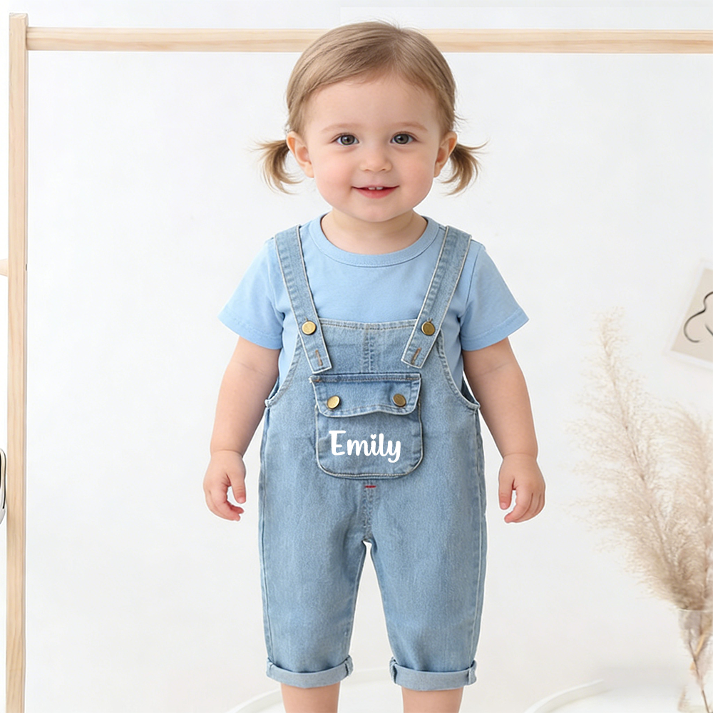 Personalized Kids Wing Patch Denim Overalls Set| Pants45