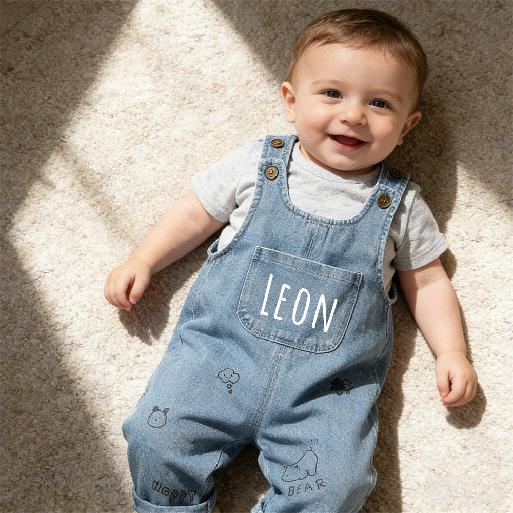 Personalized Kids Bear Denim Overalls| Pants48