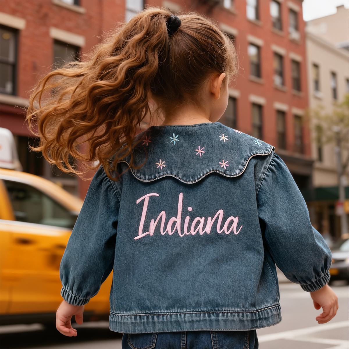 Personalized Embroidery Lovely Bubble Sleeves Denim Jacket | CWBaby340