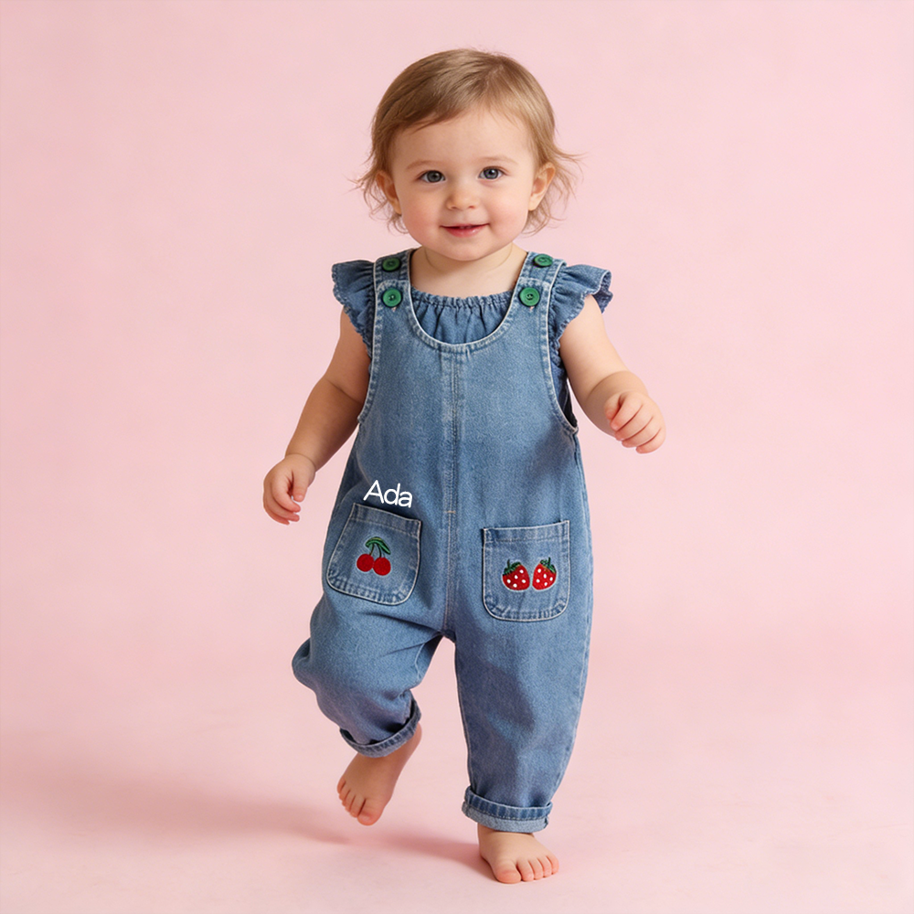Personalized Girl  Fruit Pocket Denim Overalls| Pants50