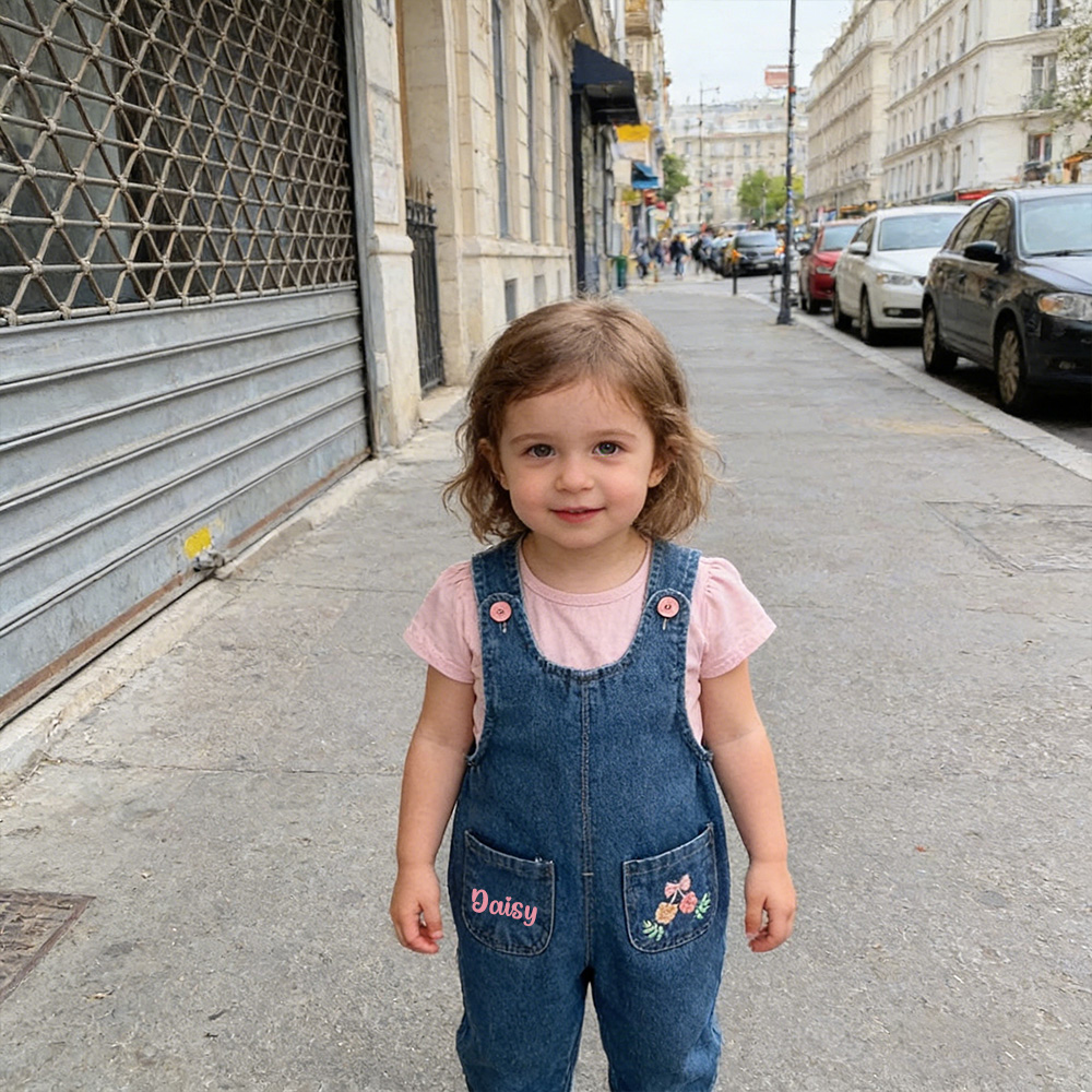 Personalized Girl Embroidered Flower Denim Overalls| Pants51