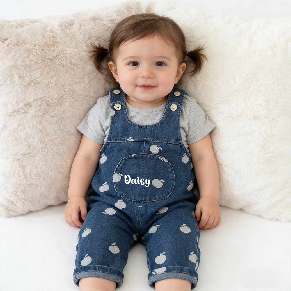 Personalized Kids Print Apple Denim Overalls| Pants52