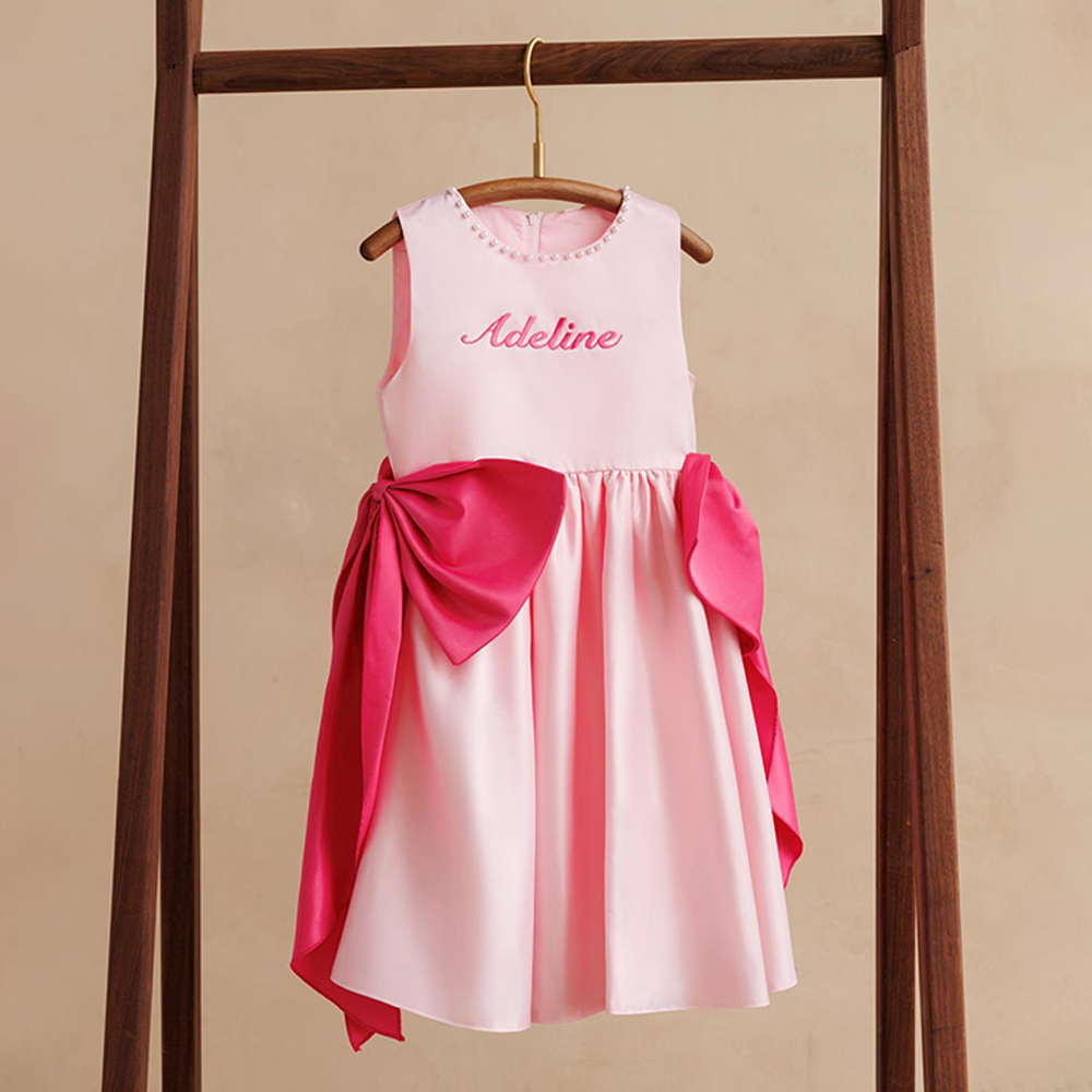 Personalized Girl Embroidered Pink Party Dress| Dress77