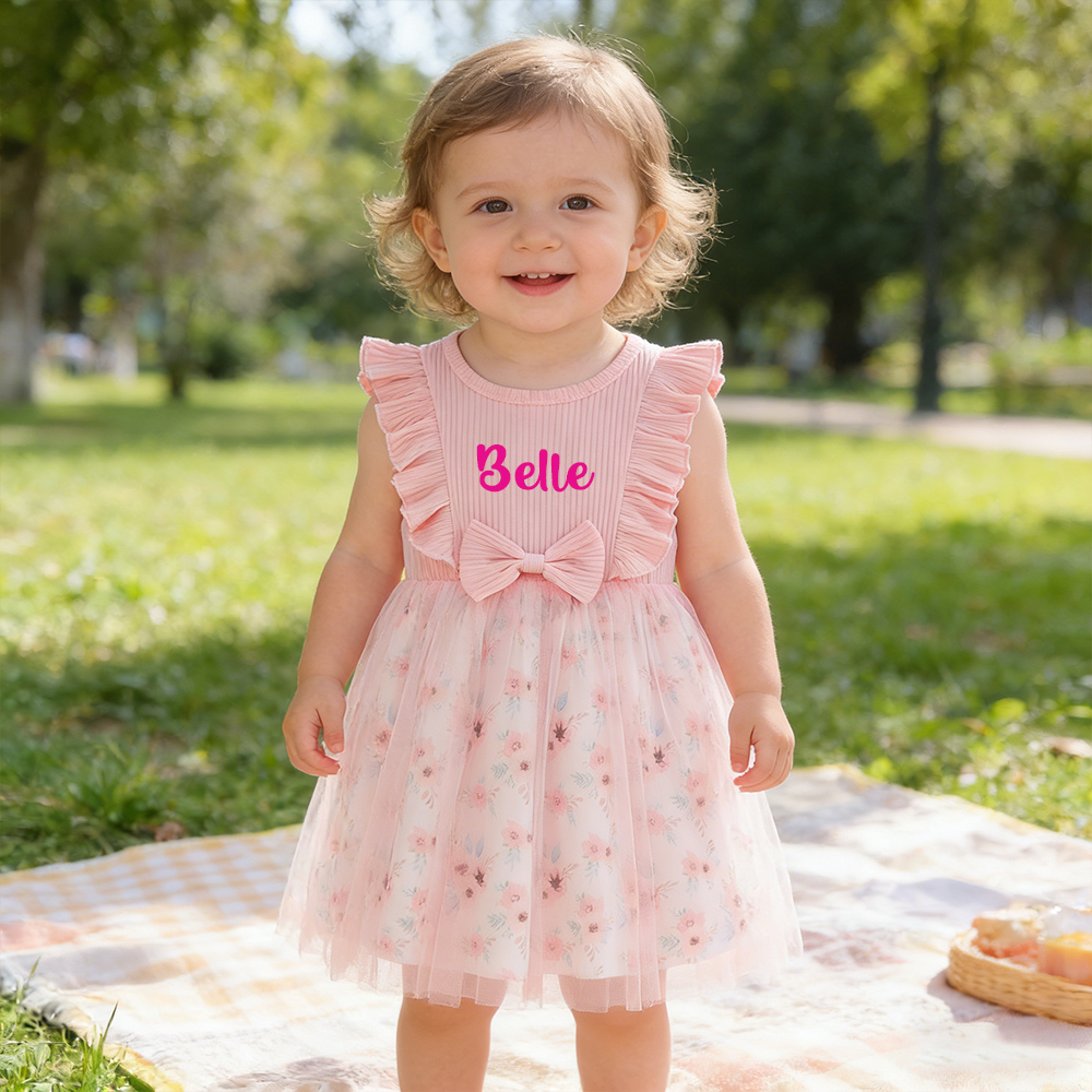 Personalized Girl Floral Dress With Bow| Dress81