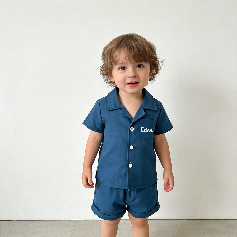 Personalized Boy Summer Casual Linen Short Set| Cloth269