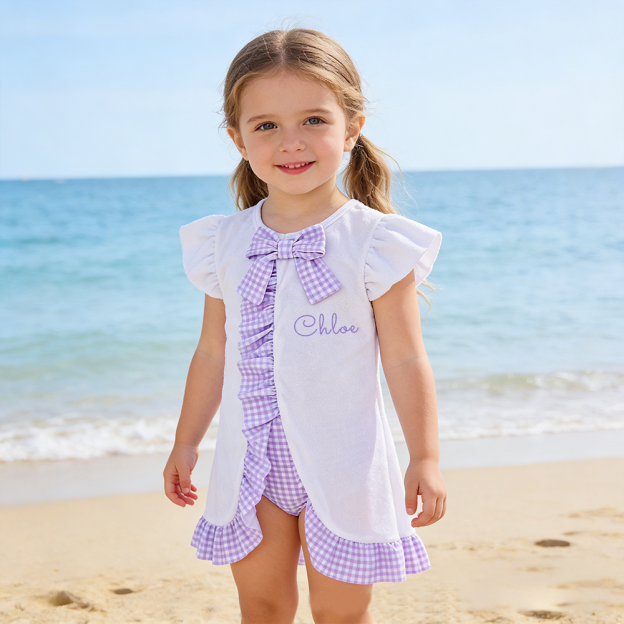 Personalized Girl Ruffle Beach Swim Cover Up| Swimsuit07