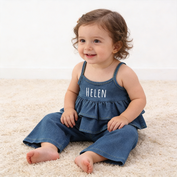 Personalized Girl Sleeveless Ruffle Denim Two-Piece Outfit| Cloth270