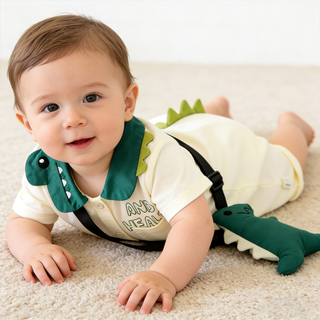 Personalized Baby Boy Dinosaur Romper with Bag| BBcloth134