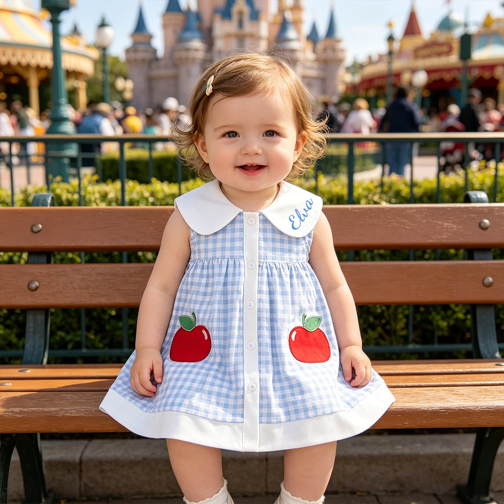 Personalized Girl Check Strawberry Sleeveless Summer Dress| Dress94