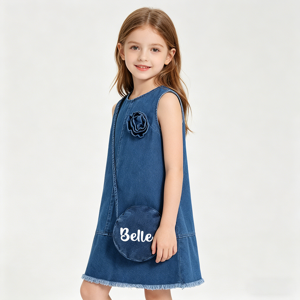 Personalized Girl Denim Dress with Matching Bag| Dress96