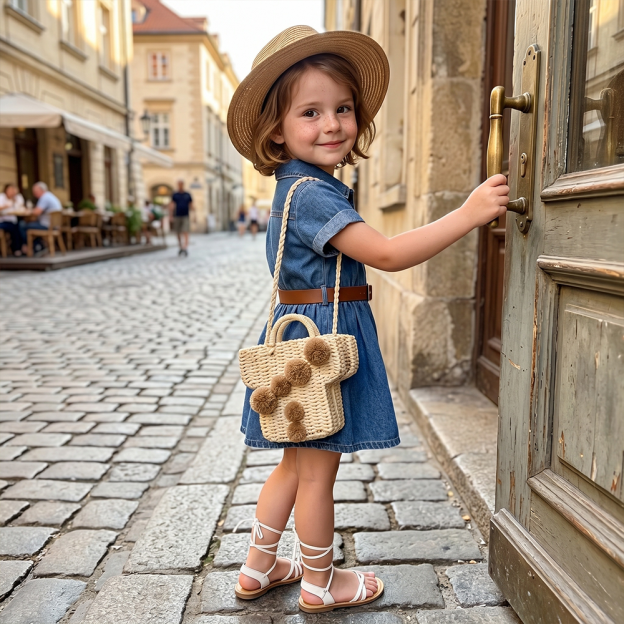 Personalized Girl Vintage Wash Denim Shirtdress with Brown Belt| Dress98