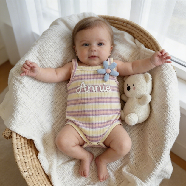 Personalized Baby Hand Knitted Summer Romper| BBcloth137