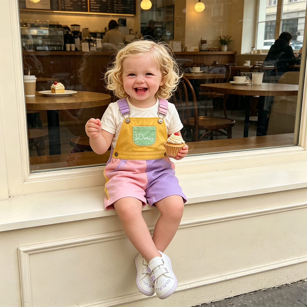 Personalized Kids Color Block Denim Overalls| Pants57