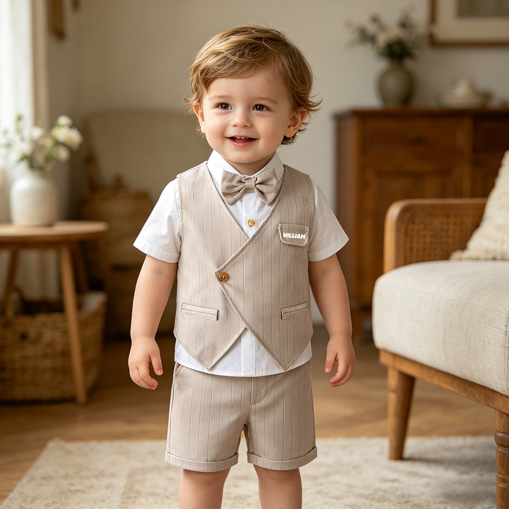 Personalized Name Baby Boy Formal Outfit with Bow Tie| Cloth281