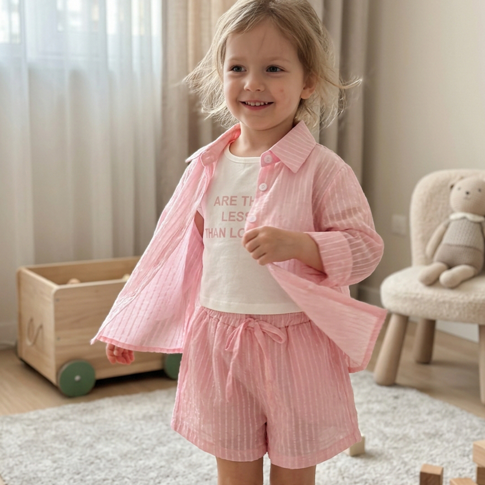 Personalized Girl Casual Pink Summer 3-Piece Outfit| Cloth283
