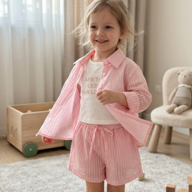Personalized Girl Casual Pink Summer 3-Piece Outfit| Cloth283