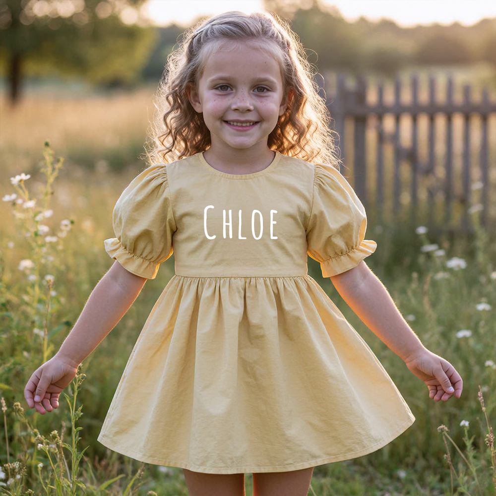 Personalized Girl Puff Sleeve Summer Dress| Dress108