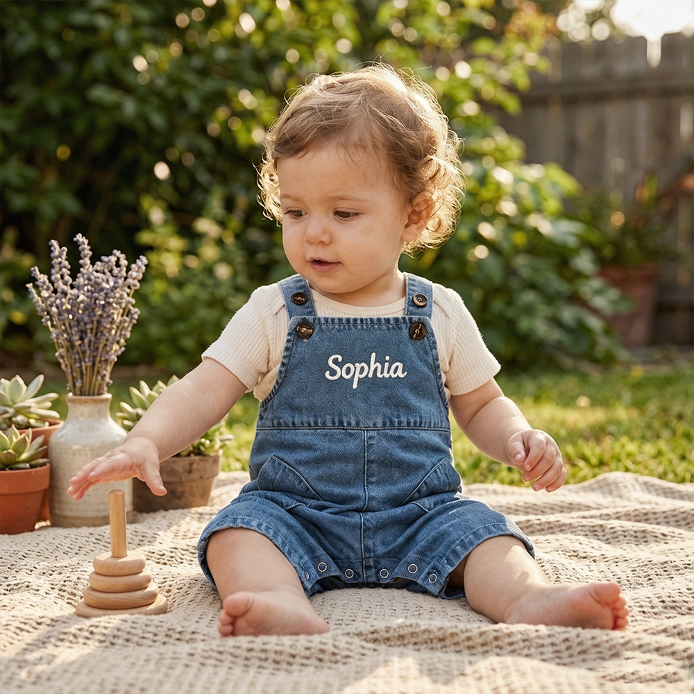 Personalized Baby Embroidered Denim Overalls| Pants58