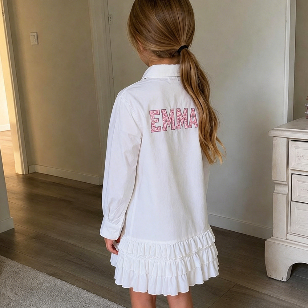 Personalized Girl Monogram White Shirt  Dress| Dress112