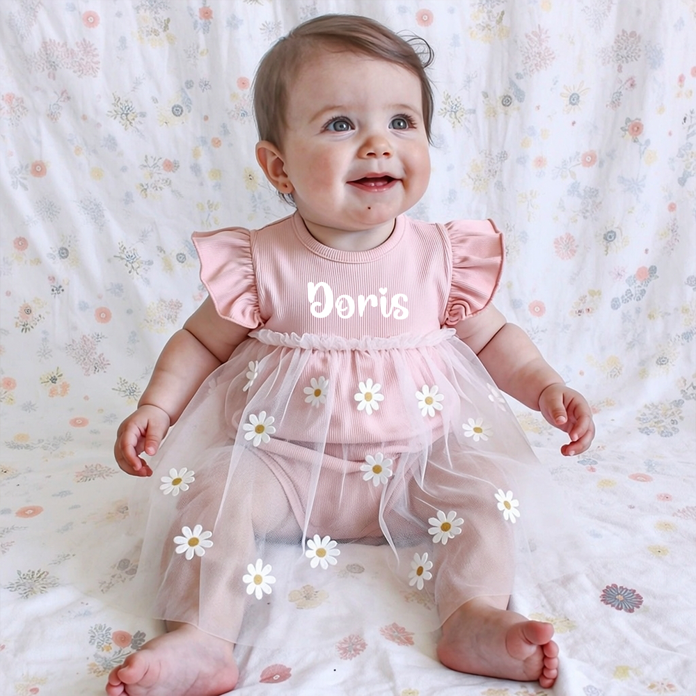 Personalized Daisy Tulle Baby Romper Dress| Dress114