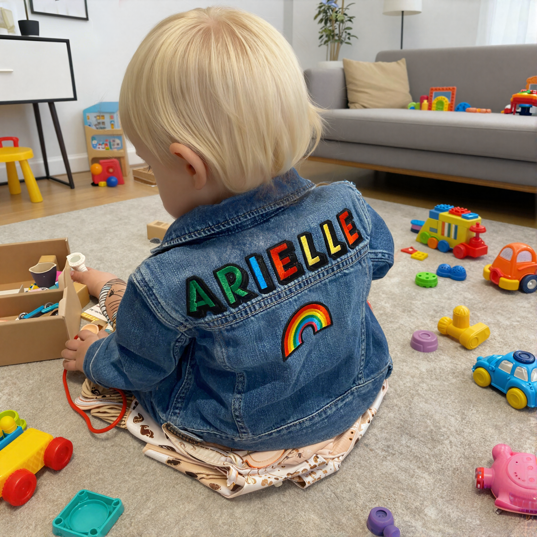 Personalized Kids Hand Patch Rainbow Denim Jacket| Cloth262