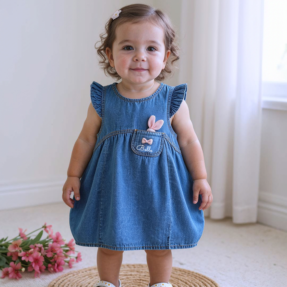 Personalized Girl Ruffle Denim Bubble Dress| Dress117