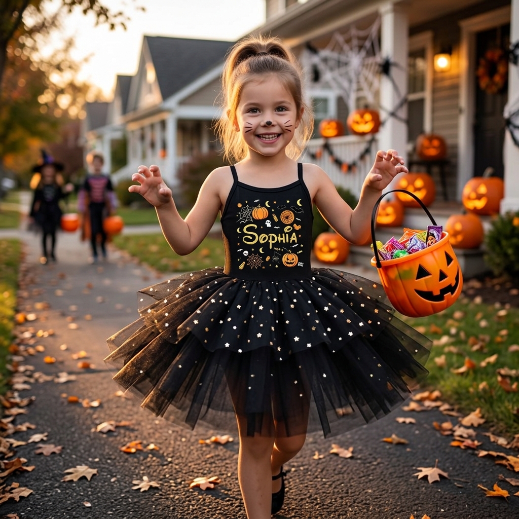 Personalized Girl Halloween Pumpkin Tutu Dress| YESHalloween10