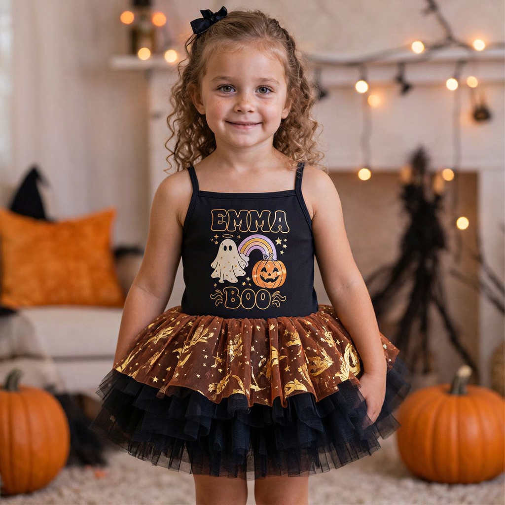 Personalized Girl Halloween Pumpkin Tutu Dress| YESHalloween11