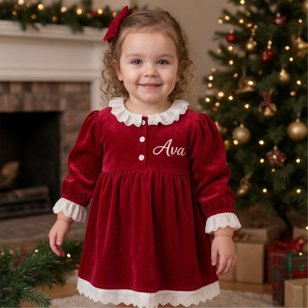 Personalized Girl Christmas Embroidered Dress| YESMC36