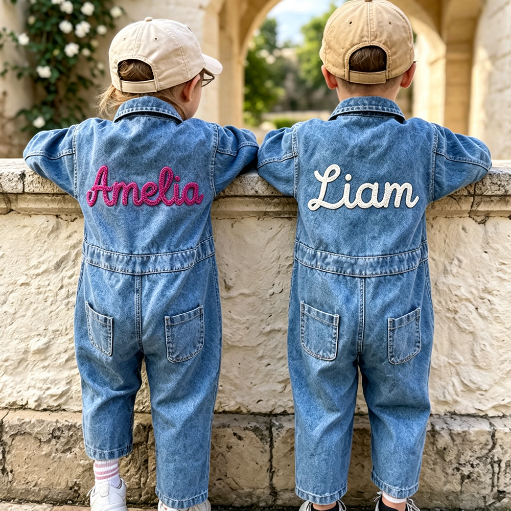 Personalized Baby Embroidered Oversized Denim Jumpsuit| Pants62