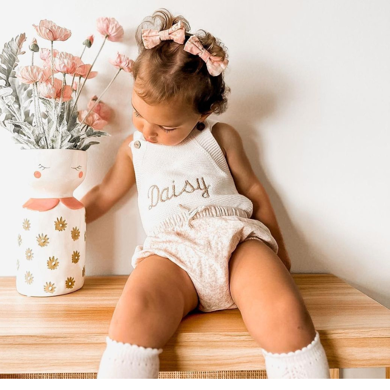 Personalized Baby Hand Embroidered Knit Romper| BBCloth64