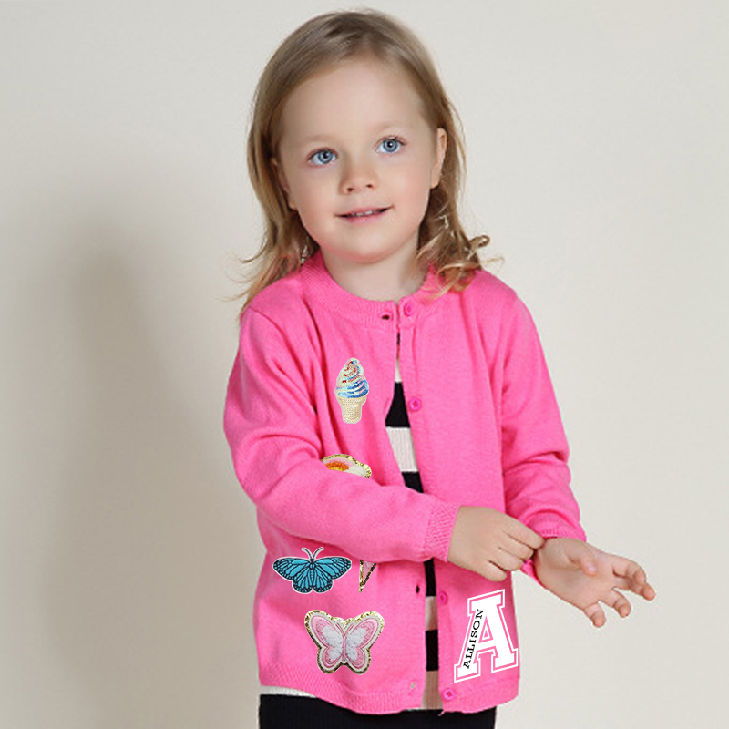 Personalized Hand Patch Color Kids Button Cardigan | inSweater07