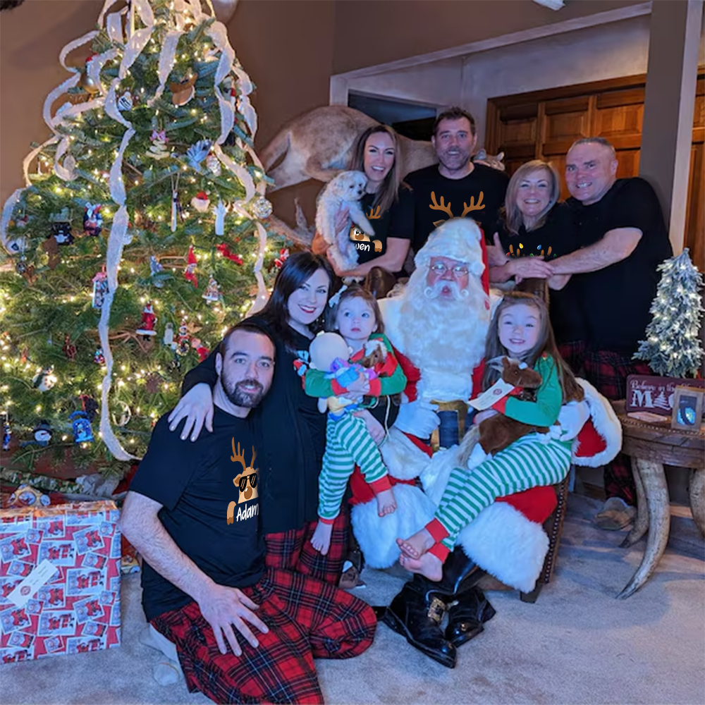 Personalized Reindeer Family Christmas Monogrammed Name T-Shirt| Match0418