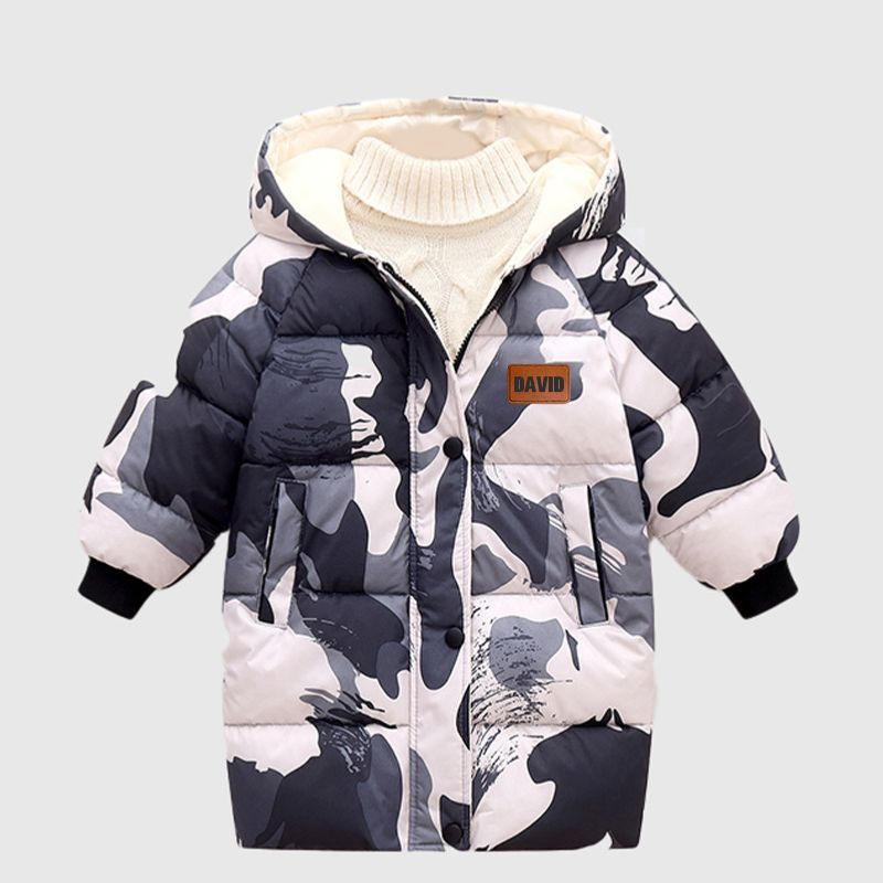 Personalized Kid Leather Patch Winter Thickened Warm Jacket| Cloth211
