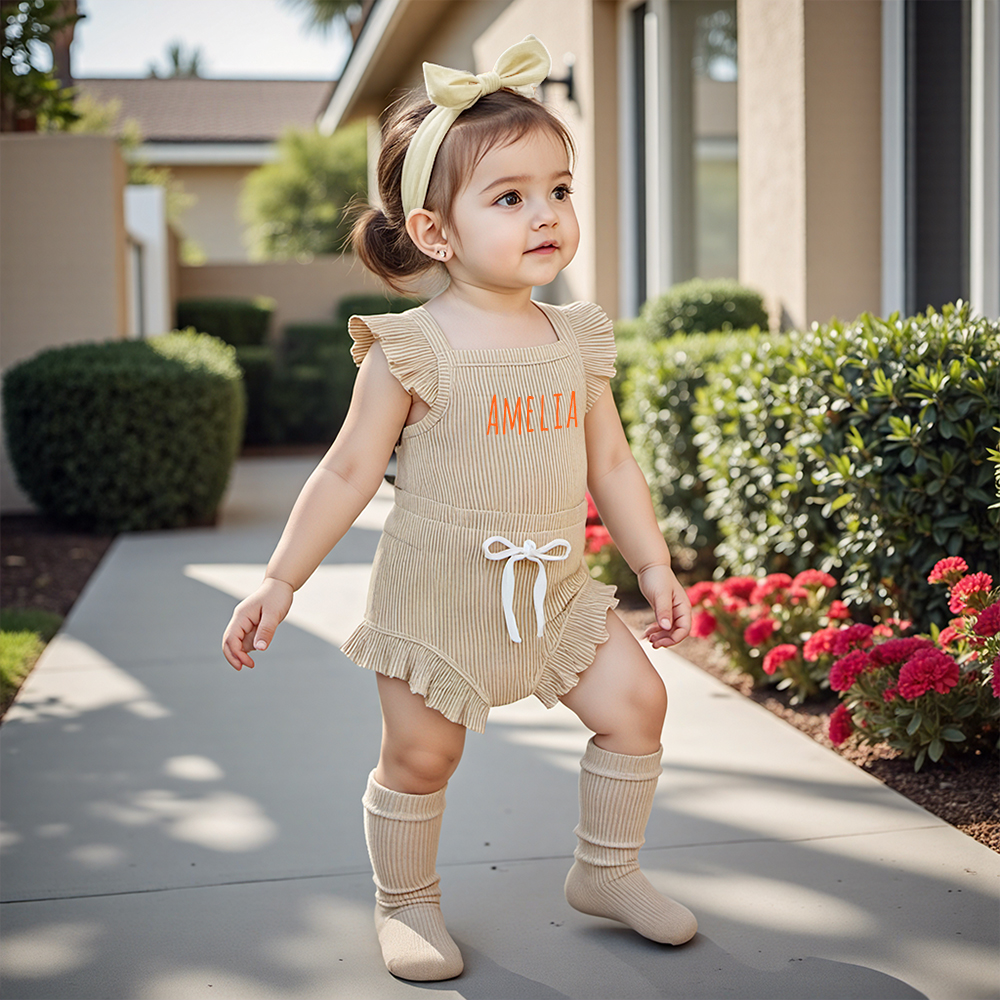 Personalized  3PCS Baby Girl Causal Ribbed Bodysuit Set| BBCloth91