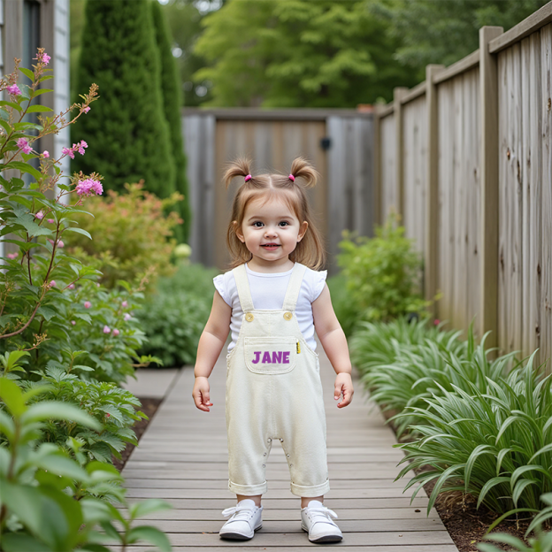 Personalized Kids White & Blue Denim Cozy Overalls| Pants18