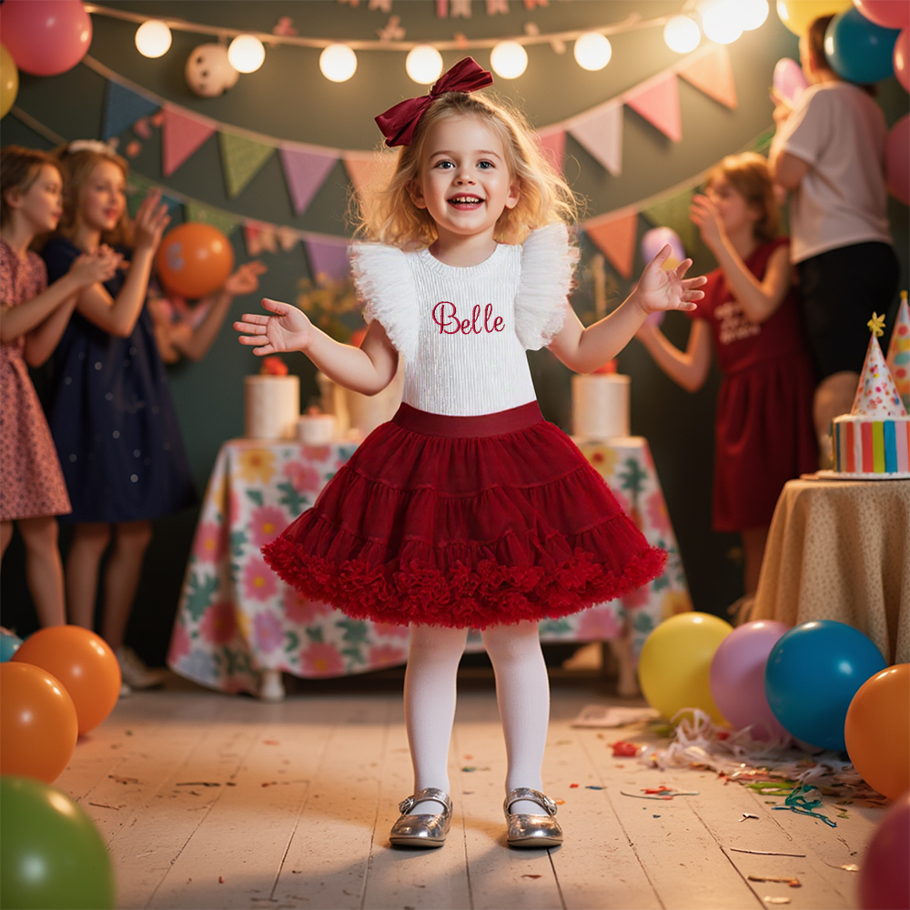 Personalized Girl Mesh Flying Sleeve T-shirt TUTU Skirt Set| Cloth236