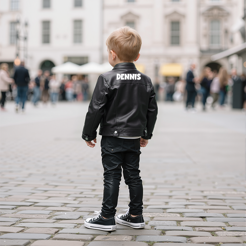 Personalized Kids Zip Up Faux Leather Jacket| Cloth241 