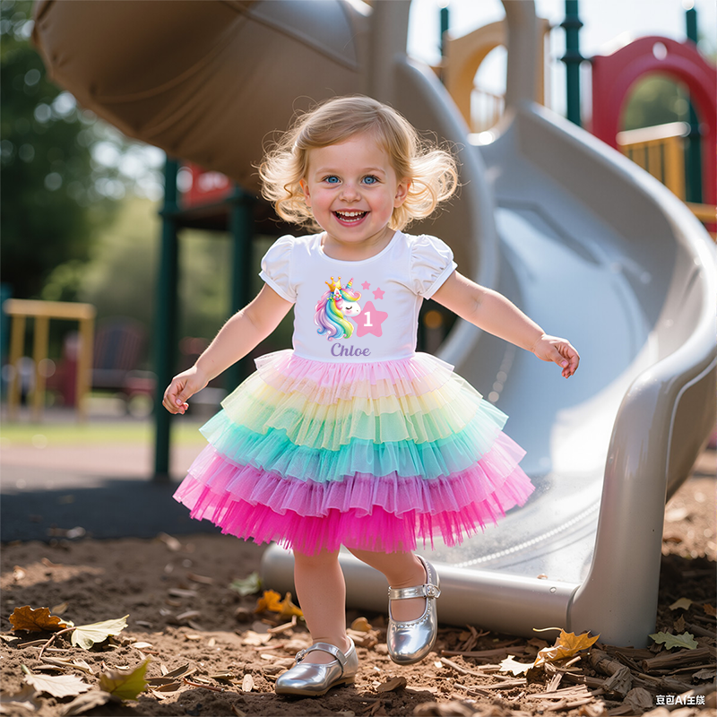 Personalized Gir Birthday Rainbow Mesh Cake Dress| Dress2502