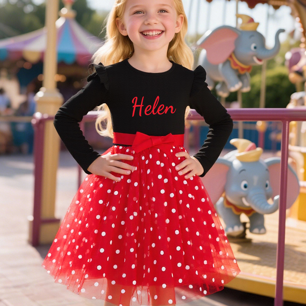 Personalized Girl Polka Dot Tulle with Bow Dress| Dress32