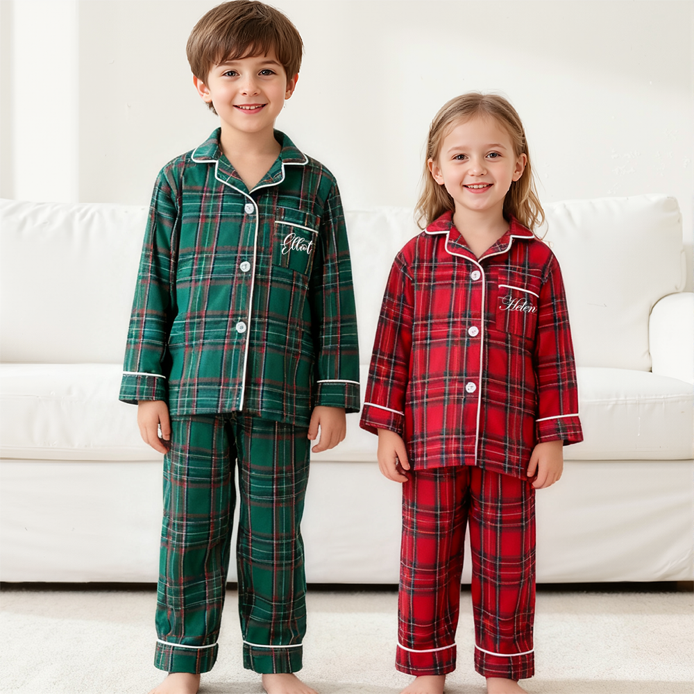 Personalized Kids Siblings Matching Plaid Pajamas| YESMC31