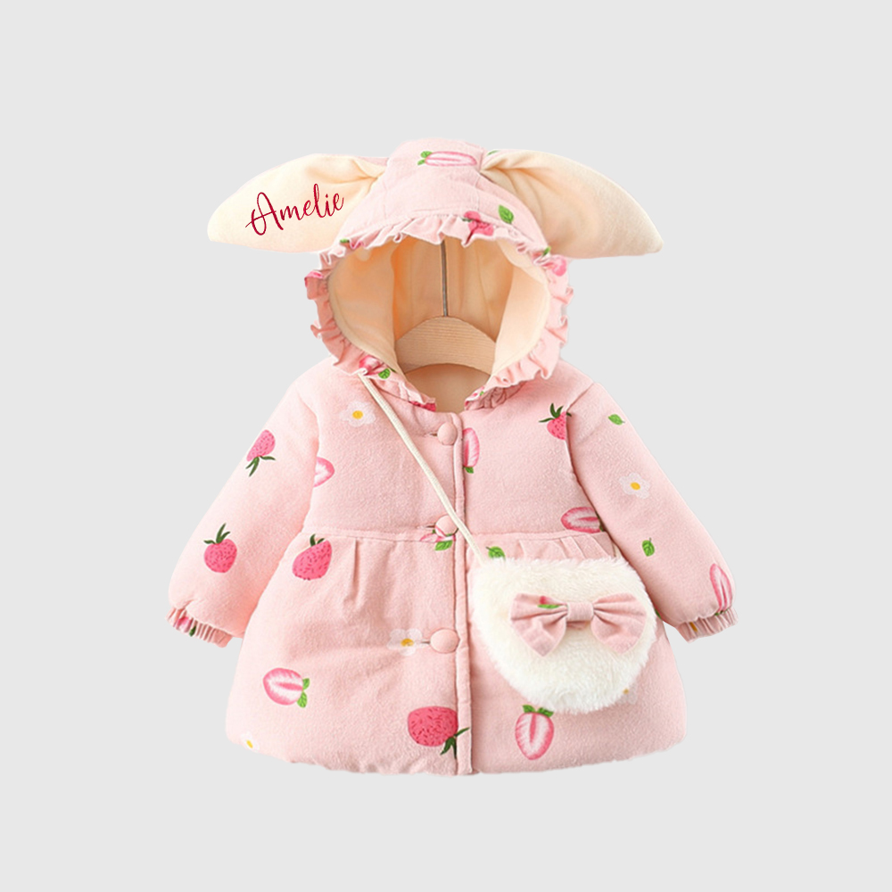 Personalized Baby Girl Embroidered Bunny Ear Coat With Bag| BBcloth105