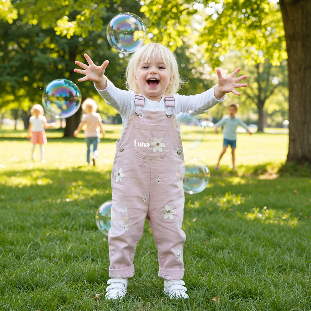 Personalized Baby Girl Embroidered Flower Overalls| Pants27