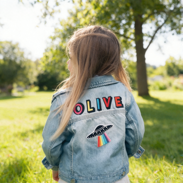 Personalized Kids Hand Patch Rainbow Denim Jacket| Cloth262