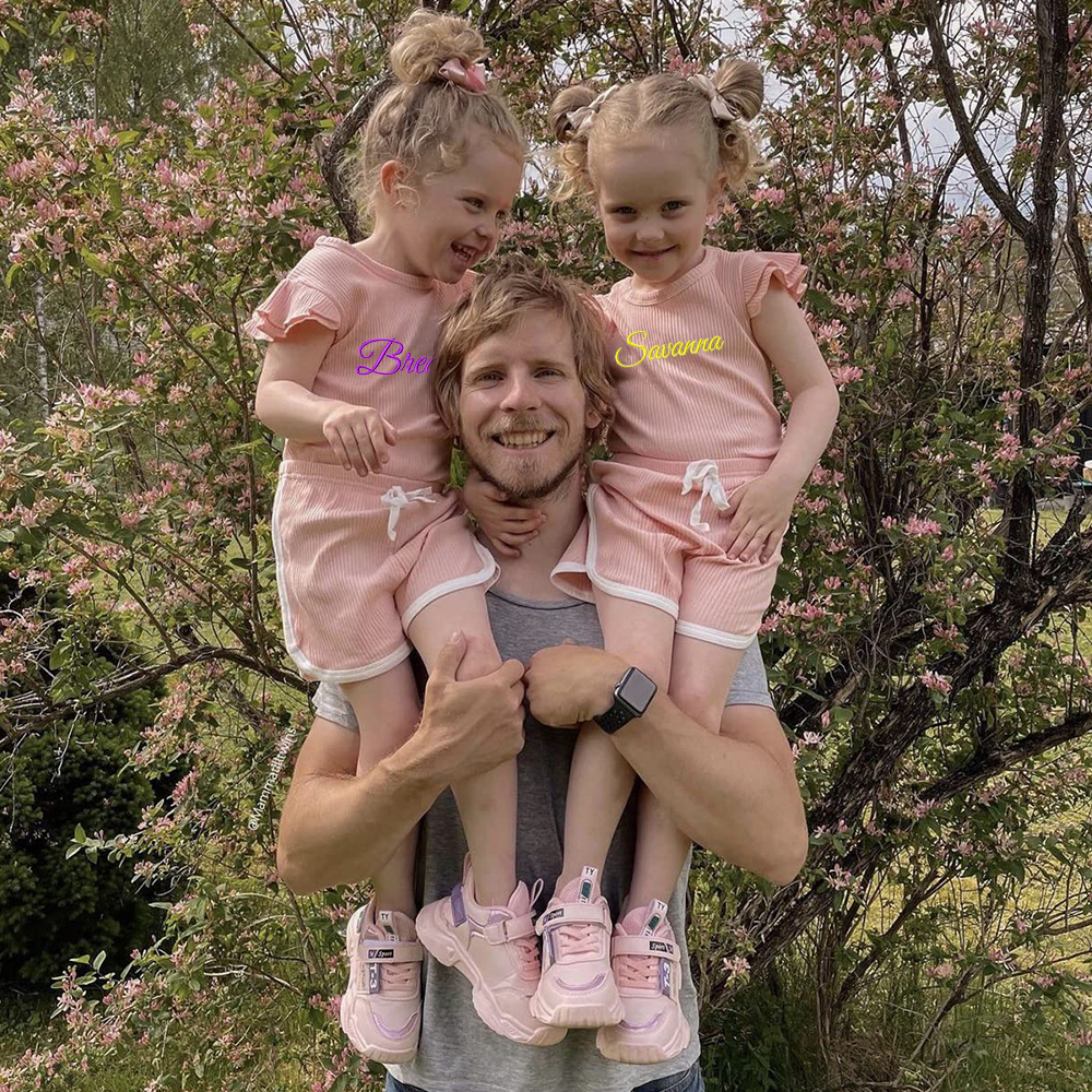 ]Personalized Girl Summer Ruffle T-Shirt and Shorts Set| Cloth233