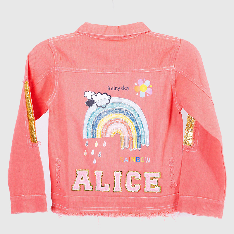 Personalized Girl Patch Rainbow Pink Denim Jacket| Cloth228